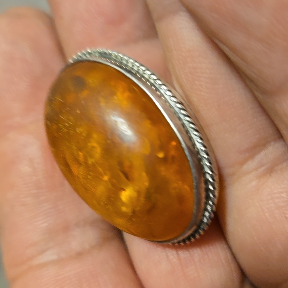 Elegant Amber and Sterling Silver Women's Brooch